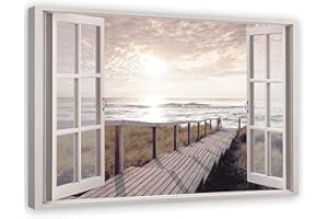 Feeby Leinwand Bilder - Fensterblick Natur- 120x80 cm- Deko Wohnzimmer - Wandbilder Schlafzimmer - Deko Aesthetic - Wand Deko - Leinwand Groß - Deko Zimmer - Leinwandbilder XXL