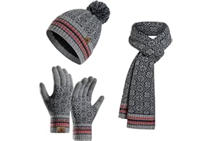 Meajore MüTze Schal Handschuhe Damen Set 3 In 1 Winter Warm Beanie Touchscreen Handschuh Und Lang Schal StrickmüTze Set