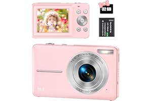 NICAMERY Camara Digital 1080P FHD 44MP Cámara de Fotos con Zoom Digital 16X, LCD de 2,4", Camara Fotos Digital con Tarjeta de 32GB para Niños, Adolescentes, Principiantes(Rosa)