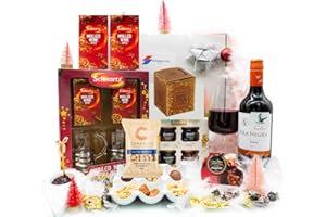 ICMINDS GIFTS Christmas Food hamper filled with luxury chocolate, wine gift set, puddings and more - Mothers day Valentines day gift hampers for couples present - food hamper for women men families (Red wine Gift)