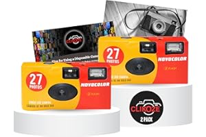 Disposable Camera Bundle with Novocolor APM401004 Single-Use Film Cameras with 27 Exposures x2 and Clikoze Disposable Photography Tips Card