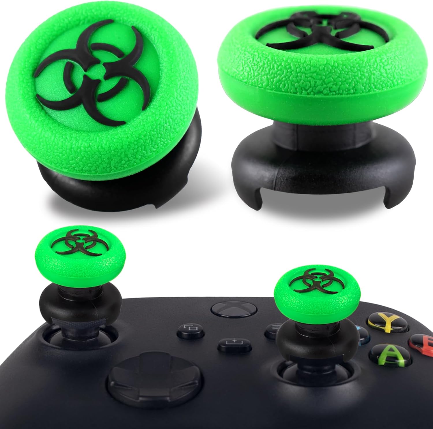 Playrealm FPS Thumbstick Grip Agarres para el Pulgar Extensor Y Textura 3D Caucho Silicona Apretón Cubrir 2 Juegos para Xbox Series X/S & Xbox One Mando (Bioh Verde)