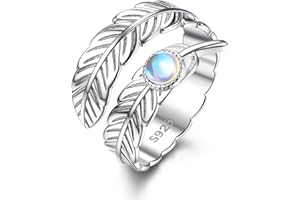 KRFY 925 Sterling Silver Adjustable Rings for Women Girls Wedding Engagement Eternity Moonstone Ring Feather Angel Wings Adjustable Open Thumb Rings for Women Men Silver
