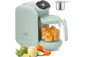 Chefhandy Baby Food Maker, 5 in 1 Baby Food Processor with Stainless Steel Steam Basket, Food Puree Maker with Steamer, Blender, Bottle Warmer Function, Auto Cooking & Grinding, Touchscreen (Green)