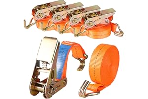 Pamatio 4 Pack 1000 kg Ratchet Straps With J-Hooks, 4m Long, 25mm Wide, For Trailers, Cars, Motorcycle (Orange) Load capacity 1000 kg