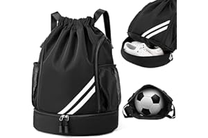 ZORPLEX Borsa da palestra con coulisse, zaino sportivo di grandi dimensioni con scomparto per scarpe, cerniera e tasche in rete per bottiglia d'acqua, per sport, nuoto, viaggi, vacanze, yoga, palestra, calcio