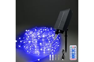 calflux Solar Lichtschlauch Außen,20m 200LEDs Wasserfest LED Lichterkette Lichterschlauch,8 Modi LED Schlauch Außen mit Fernbedienung für Garten Baum Trampolin Party Weihnachtsdekoration(Blau)