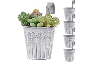 BOFUNX Set of 5 Hanging Flower Pots Metal Vintage Style Balcony Hanging Pots Flower Pots for Hanging with Hooks for Decoration Balcony Outdoor Indoor Wall Garden Wall (Diameter 11.2/8.2 cm, Height 17