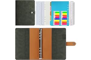 HOTKRUMP Carnet de notes en cuir - Format A5 - Rechargeable - En cuir synthétique - Papier véritable - Poches intérieures pour le travail de voyage et l'organiseur - À carreaux - Vert olive