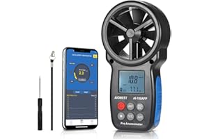 Anemometro Portatil Bluetooth Medidor de Viento AI-100APP, AIOMEST Bluetooth Anemómetro Mano Wind Meter con APP Registro de Datos, Mide 30m/s Flujo de Aire, Temperatura Viento para HVAC, Drones, Riego