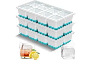 VEHHE Ice Cube Tray with Lid, Large Ice Cube Moulds for 24 Ice Cubes, Flexible Silicone Ice Cube Tray Easy Release, 3pcs Easy Stack Reusable Ice Trays for Freezer, for Whisky, Cocktails, Drinks