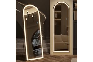 LVSOMT Espejos de Cuerpo Entero Arqueado con luz, 153x50cm Espejos de pie Cuerpo Entero LED, Grande Espejo de Pared Curvado, Modernos Espejo pie luz Dormitorio Salón, Espejo tocador de pie, Negro