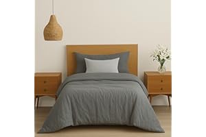 Dreamzie Copripiumino Singolo Cotone Rinforzato - Grigio Scuro - Copripiumino 135x200 e 1x Federe 80x80 cm - Certificato Oeko-Tex - 2 Pezzi