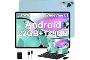 SKYEGG Tablet 10 Pulgadas Android 14, 22 GB RAM + 128 GB ROM (Ampliable a 1TB), Widevine L1, 5G Wi-Fi, GPS, 8000 mAh, 8 Cores 2.0 GHz, 5MP + 8MP, FHD Tablet con Teclado + Ratón + Funda, Azul
