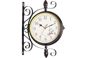 Tuzsocr Horloge Murale Double Face Style rétro Antique Horloge Murale de Gare avec Design en Fer forgé, Horloge à Piles avec Chiffres Arabes Style rétro Horloge de Jardin pour Gare, Couloir ou Jardin