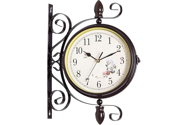 Tuzsocr Horloge Murale Double Face Style rétro Antique Horloge Murale de Gare avec Design en Fer forgé, Horloge à Piles avec Chiffres Arabes Style rétro Horloge de Jardin pour Gare, Couloir ou Jardin