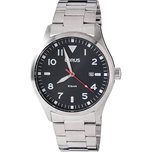 Lorus men's quartz stainless steel watch with leather strap RRX71HX9, silver, bracelet