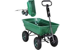 Miweba Chariot de Transport Dumper | Capacité 300 kg - Bac en PP - Basculement - Chariot à Main - Attelage - Essieu Directeur - Pneus gonflables - Brouette - Chariot de Jardin (Vert)
