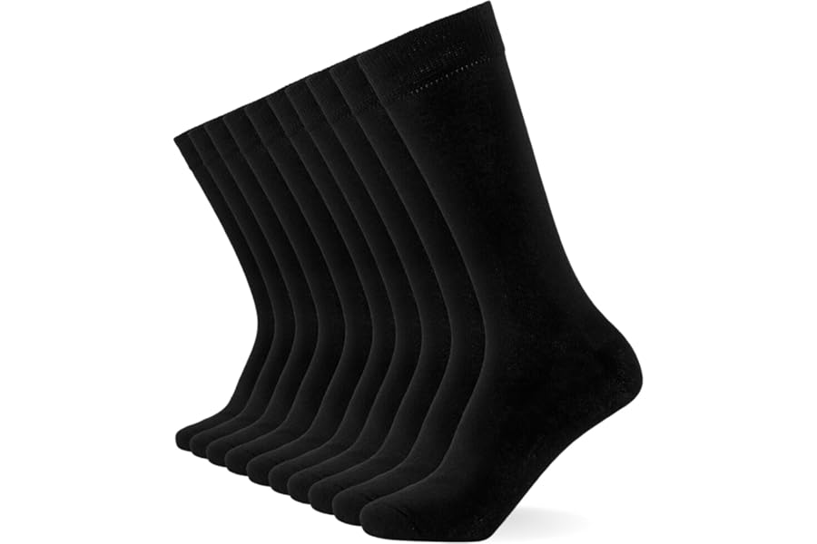 FM London 10-Pack Plain Mens Socks - Comfortable Charcoal, Navy & Black Socks for Men - Smart Dress Look - Suitable for Work and Casual Wear - Cotton Rich, Breathable, Stain Resistant and Durable