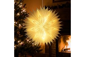 ‎BAYHT BAYHT 45cm Weihnachtsstern Beleuchtet, 3D Led Christbaumspitze Stern Batterie mit Timer, Adventsstern Stern Zum Dekorieren von Weihnachtsbaum, Innenhof (Gelb - Schneeflockenlampe, 60 cm)