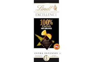 ‎LINDT Lindt Schokolade | EXCELLENCE Tafel 100% mit Orange | 50g | extra dünne Zartbitter-Schokolade mit 100% Kakao und fruchtigen Orangestückchen | vegane Schokoladen-Tafel