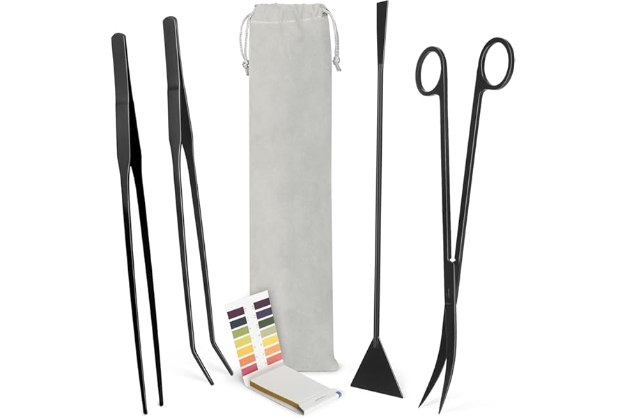 NEPTONION 6 in 1 Aquascaping Tool Kit with PH Tester, Black Steel Aquatic Landscaping Equipment Perfect to Create A Stunning Underwater Scape for Fish Tank