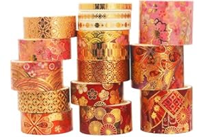 YUBX 15 Rollen Gold Washi Tape Set Masking Tape Klebeband Bunt für DIY Handwerk, Bullet Journals, Planer, Scrapbooking, Verpackung (Fierce Flowers)