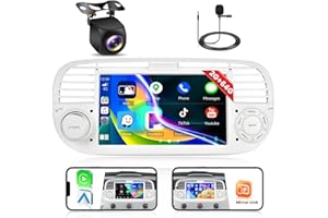 [2+64GB] Hikity Radio Coche Android para Fiat 500 2007 2008 2009 2010 2011 2012 2013 2014 2015 con Wireless Carplay Android Auto Radio Pantalla Táctil de 7" GPS Navi WiFi FM RDS USB Mic Cámara Trasera