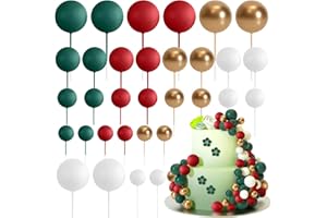 ASTARON 32 Pcs Ball Cake Topper Christmas Decorations Mini Balloons Cake Topper Sticks Foam Balls Cake Picks Balls Decorations for Christmas Birthday Cake (Red Green Gold)