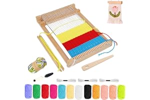 MHWGO Webrahmen für Kinder, DIY Holz Webrahmen Set 29 X 19 cm,Webstuhl Set mit 12 Farben Garn, Webkamm, Schere, Webstuhl Handarbeits, Webbrett Holz für Kinder 4-12 Jahre, Anfänger, zum Weben und Gestalten