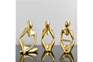 Generisch Moderne Skulptur Deko für Wohnzimmer - Bücherwurm Figur aus Harz | Schwarz Weiß Gold Abstrakte Kunst | Bürodekoration & Regal Deko(A-Gold 3er Set)