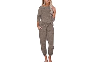 Ekouaer Damen Schlafanzug Lang Weich Pyjama Set mit Taschen Zweiteiler Sleepwear Winter Hausanzug S-XXL