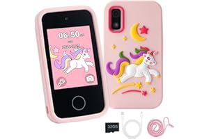 YUNIBRIX Kids Phone for Girls, Christmas Birthday Unicorn Gifts for 3 4 5 6 7 8 Year Old Girls, Touchscreen Toddler Learning Phone Toy for Kids Age 3-8 with Dual Camera, Game, Music 32G SD Card(Pink)