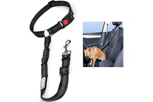 JUST PET ZONE Headrest Dog Car Seat Belt Adjustable with Elastic Bungee Buffer Durable Headrest Pet Seat Belt Dog Car Safety Harness Restraint (Black)