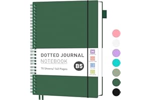 ‎RETTACY RETTACY Notizbuch B5 Gepunktetes, Bullet Dot Journal, Leichtgewicht Collegeblock, 70 Blatt / 140 Seiten Zum Schreiben, 100gsm, PVC Rinbuch, für Frauen Männer Arbeit Büro, 19.3x 25.4cm - Dunkelgrün