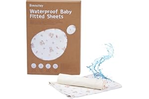 ‎BIMOCOSY Bimocosy Spannbettlaken 70x140 Wasserdicht Matratzenschoner mit Spucktücher für Kinderbett Babybett aus 100% Baumwolljersey Öko-Tex, 4 Stück, Beige, Rosa Bär