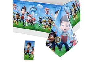 MIZT Paw Dog Patrol Tischdecke, Party-Tischdecke, Größe 180 x 108 cm, abwischbar, mehrfach verwendbar, Tischtuch, Dekoration, Geburtstag, Mottoparty, Party-Zubehör Rechteckige Plastik Tischdecke