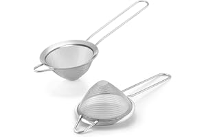 Cocktail Strainer, Herogo 2-Piece Stainless Steel Sieves, Conical Strainer with Handle, Metal Fine Mesh Sieve for Filtering Cocktails, Tea, Juice, Coffee, Flour, Sugar – 3.5 Inches