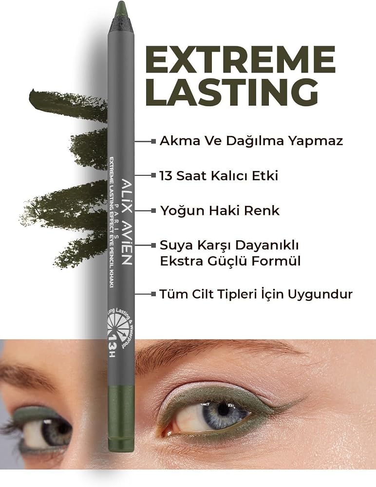 ALIX AVIEN Uzun Süre Kalıcı Suya Dayanıklı Akma, Dağılma Yapmayan Yeşil Göz Kalemi - Extreme Khaki