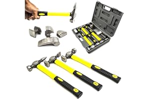 Luebel® 7pc Car Auto Body Dent Repair Panel Kit + Case - Beaters Beating Fibreglass Hammer