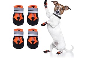 Seahelms Dog Boots Paw Protector - Chaussures imperméables pour Chien - Chaussons pour Chien d'extérieur durables avec Bandes réfléchissantes pour Chiens de Taille Moyenne et Grande (Orange, M)