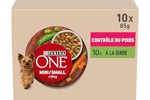 PURINA ONE Mini/Mały <10 kg kontrola wagi | Bogaty w indyka z ryżem | Sos w sosie dla dorosłych małych psów, torba na posiłek 10 x 85 g, zestaw 6 szt