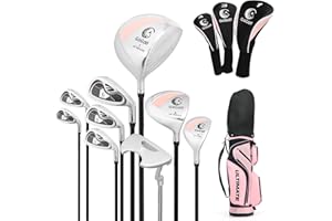 ‎GYMAX GYMAX komplettes Golfschläger Set für Damen, 9-teilig Golfset Damen Rechts mit 3 Holz (#1,3,4), 5 Eisen (#6,7,8,9,PW) & 1 Putter, Golfschlägersätze mit Standtasche & Regenschutz