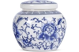 XINGYAN Chiński tradycyjny niebieski i biały porcelanowy ceramiczny mały słoik imbirowy z pokrywką, do przechowywania herbaty, dekoracja domu, słoik do dekoracji domu, wazon na pąki (model: 2)