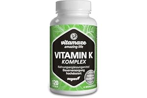 VITAMAZE - AMAZING LIFE Vitamine K Complexe à Haute Dose et Végétalien, K1 1.000 mcg + K2 Ménaquinone (1.000 mcg MK4 + 200 mcg MK7), 120 Capsules pour 4 Mois, Meilleure Biodisponibilité, sans Additifs