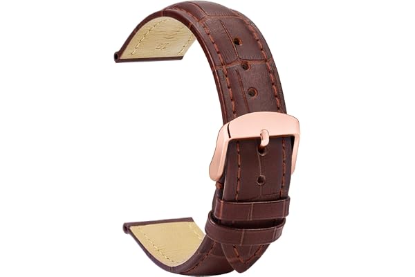 TStrap Montre Bracelet en Cuir 20mm - Bracelets de Montres de Veau pour Homme Femme - Bracelet de Montre Remplacement avec Boucle Acier Inoxydable – 14mm 16mm 18mm 19mm 20mm 21mm 22mm 23mm 24mm