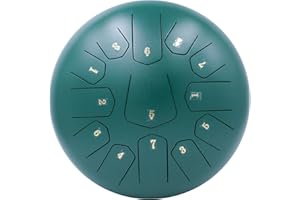 LOMUTY Steel Tongue Drum, 12 Pollici 13 Note Do Maggiore Accordato Tamburi in Acciaio, Strumento a Percussione con Bacchette per Tamburi e Borsa (Verde Cupo)