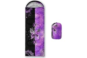 HOSIMA Sleeping Bags for Boys Girls Kids,Blue Butterfly Printed Lightweight Warm Portable Outdoor Indoor-Waterproof Cold Weather Resistant Sleeping Bag for Camping Hiking