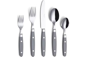 ANNOVA Juego de Cubiertos 20 Piezas Acero Inoxidable Mango de Color con Remache/Cubiertos Estilo Retro (Grey, 20 Pieces)