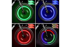 TAGVO LED Roue Lumières (Rouge + Vert + Bleu + Multicolore) Lot de 4, Rayons de Roue Vélo pour VTT VTC Bicyclette Adultes et Enfants, Lampe à LED Étanche à néon à pneus avec 3 Modes Clignotants